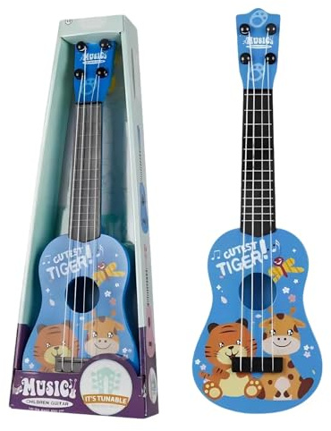 Guitare pour Enfants, 41cm Jouet de Guitare Ukulélé Instruments avec 4 Cordes Ajustables, Mini Guitare Musique Apprentissage Jouets éducatifs pour Tout-Petits Débutants Garçons Filles (Tigre Bleu)