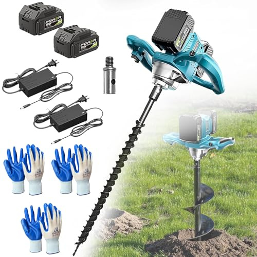 1200W Barrena Inalámbrica para Postes, Ahoyadora Eléctrica con 2 Baterías, 1200Nm Alto Par, Control De 6 Velocidades & Función Reversa, para Cercas Plantación & Jardín Blue 60mm