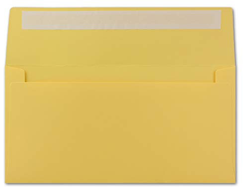 100 DIN Lang Brief-Umschläge Honig-Gelb - 11 x 22 cm - 120 g/m² Haftklebung Standard Brief-Kuverts für Taufe & Einladungen von Ihrem Glüxx-Agent