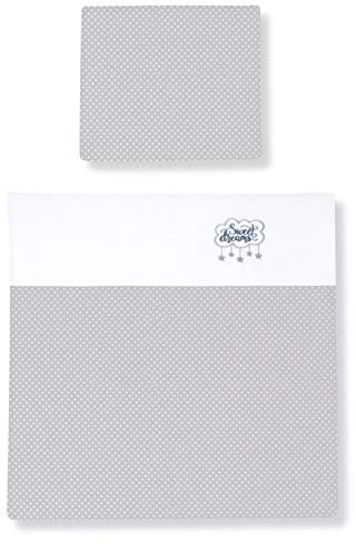 Amilian® Kinderwagenset mit Stickerei Baby Bettwäsche Garnitur für Kinderwagen (Sweet Dreams Pünktchen KLEIN Grau, 2 TLG.)