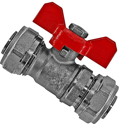 MegaHaustechnik Kugelhahn aus Messing mit Flügelgriff rot für 16,0 x 2,0 mm Rohr Außendurchmesser x Wandstärke Mehrschicht Aluminium Verbundrohr Schraub Fitting Anschluss Klemmring Verschraubung