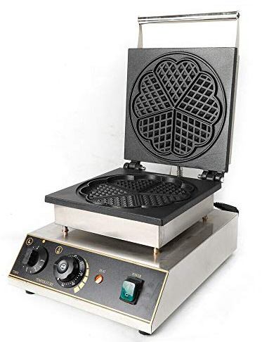 Piastra per waffle professionale per 5 teglie a forma di cuore, con rivestimento in teflon, timer e alloggiamento in acciaio inox, 50-300 °C