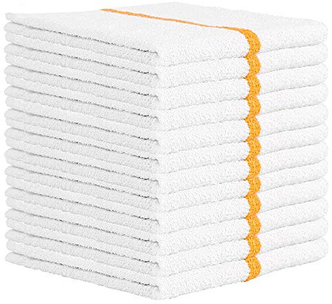 Nabob Wipers Kitchen Bar Mop Terry Towels 12 Pack - 100% Cotton - Size 14x17 - Perfect for Your Home, Kitchen, Bathroom, Bars, Restaurants & Auto - Super Absorbent (Gold Stripe)
