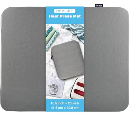 REALIKE Heat Press Mat for Easy Press Heat-Resistant Protective Mat for Cricut Machines for HTV Iron On Project for Craft Vinyl Ironing Insulation Transfer (Grey Blue, 16X20)