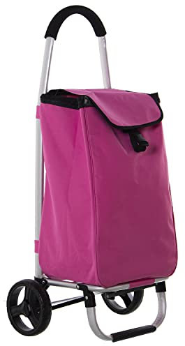 DRW Einkaufstrolley aus Aluminium und Polyester in Rosa, 46 x 36 x 98 cm, Tasche 36 x 26 x 57 cm