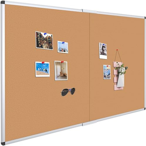 VIZ-PRO 72 x 48 Large Cork Bulletin Board, Foldable & Wall-Mounted Notice Pin Board with Silver Aluminum Frame, for School Home Office - 6' x 4' Corkboard