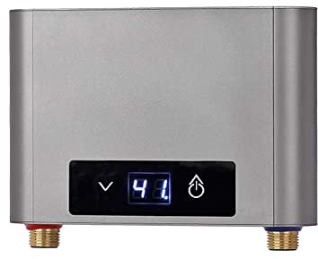 Mini calentador de agua electrónico sin depósito, calentador de agua eléctrico instantáneo, mini calentador de agua instantáneo para baño, cocina, pantalla grande LED (gris, 3500 W sin juego de ducha)