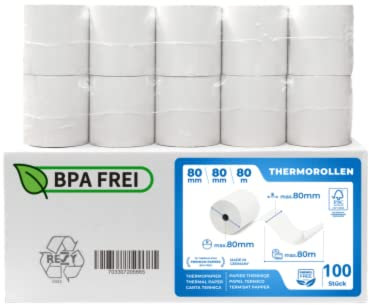 Termorullar 80 mm x 80 m x 12 mm – kassahjul – godisrullar – termopapper – BPA-fri (100 rullar)