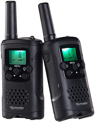 simvalley Communications Handfunkgeräte: 2er-Set PMR-Funkgeräte, VOX, Taschenlampe, 8 Kanäle, USB-Ladefunktion (Walkietalkie, PMR-Handfunkgeräte, Walkie Talki)