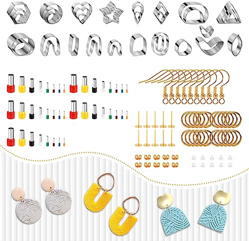 Polymer Clay Cutters Edelstahl Polymer Clay Ohrringe Cutters Set mit Ohrringkarten und Haken für Töpferei Polymer Clay Schmuckherstellung 126 Stück