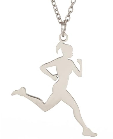TEAMER Collier de course en acier inoxydable Pendentif Boucle d'oreille Mode Sport Bijoux de course pour athlète entraîneur joggeurs (Coureur - Argent)