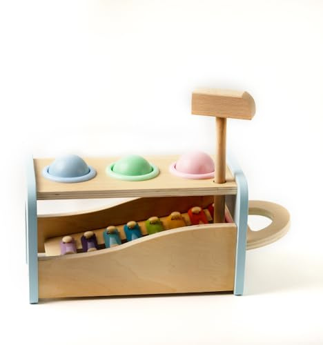 Colby & Co Wooden Xylo-Fun Kids Toy | Xylophone Bench & Coloured Balls with Mallet | Educational and Interactive Toy | Musical Instrument Toy for Ages 1+