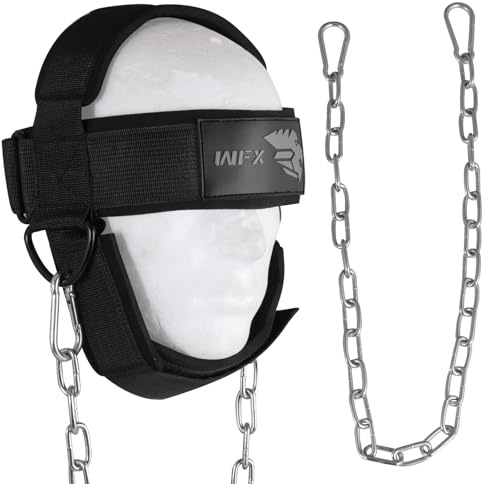 WFX Imbracatura per la Testa Immersione per Il Collo Catena Lunga in Acciaio Resistente Imbracatura per Il Collo Fitness Regolabile Sollevamento Pesi Cintura Imbottita in Neoprene Allenamento di