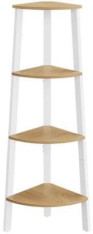 VASAGLE Eckregal, Bücherregal mit 4 Ebenen, Leiterregal, Aufbewahrungsregal, Pflanzenregal für Wohnzimmer, Industrial-Design, mit Stahlrahmen, natureichenfarben-mattweiß LLS034Y70