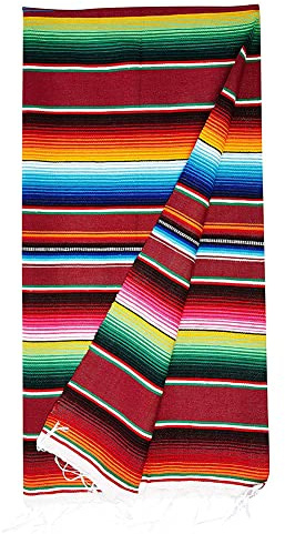 Coperta in Stile Messicano, 150 x 200 cm, tovaglia Messicana con Nappa, Motivo Arcobaleno, Striscia di Cotone, Scialle, Coperta di Carnevale, tovaglia per Decorazioni per Feste di Nozze