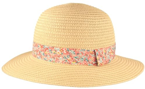 Bred rullbar barnstråhatt med blomband solhatt flicka sommarhatt hopvikbar och rullbar, Beige, 54