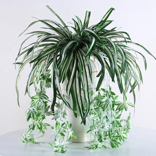 YEHOOM Artificial Spider Plant Artificial Greenery，Natural Spider Hanging Basket Decorative Silk Plant,Fake Silk Realistic Artificial Spider Plant with Stem Indoor Outdoor Decor