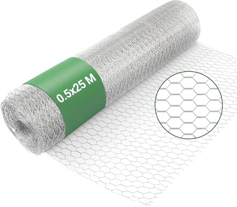 Wiltec Sexkantigt hönsnät 25 x 0,5 m trådnät med 25 mm maskstorlek stängsel för att skydda träd i din trädgård höns smådjur