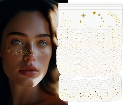 20 PCS Glitter Fake Freckles Temporary Face Tattoo for women and Kids, Gold Face Sparkle Faux Freckles Makeup Patches, Face Jewels for Women (Gold, 20PCS)