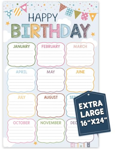 BEAWART Classroom Birthday Chart, 16x24 Rainbow Boho Reusable Poster | Calendar for Student Teacher Kids, Back To School Bulletin Board Decoration Homeschool Kindergarten, Shipped in Tube