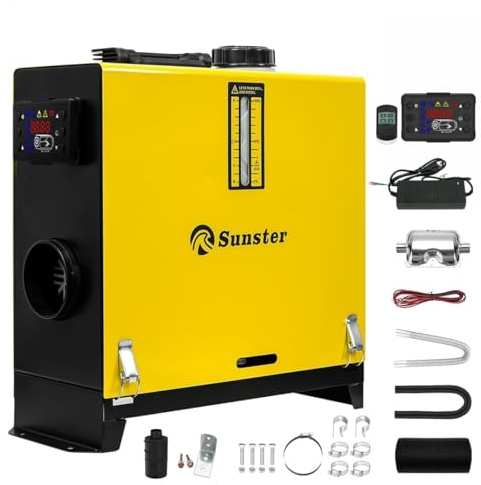 Sunster 8KW Portable Diesel Heater, 12V 24V 110-240V Night Heater with LCD Display Remote Control & AC Power Adapter, Fast Heating for RV Campervan Truck Boat Bus Car Trailer Garage Home Tent