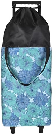 Small Collapsible Shopping Cart,Shopping Cart with Wheels,Folding Portable Bag,Waterproof Rolling Bag,Trolley Tote Stair Climbing for Traveling,Gift for Women,Older (Flower,Expandable Bag)