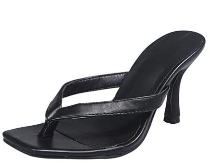 Sandaler dam med klack, eleganta sommartåsandaler, höga klackar, kvadratiska, flip-flops, peep-tå-sandaletter, slip-on, kilsandaler, Slingback, damsandaler, bekväma festskor, aftonskor, svart, 38 EU