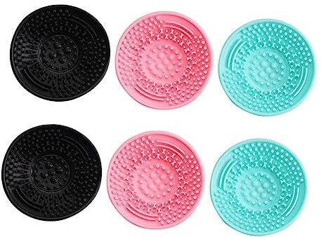 CTIRCHIU 6pcs Silicone Brush Cleaning Mats and Makeup Brush Cleaner Cups Handheld Scrubber Pads for Cosmetics Black Pink Green Color Set