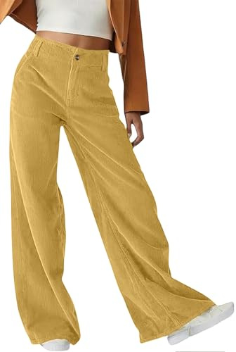 Yutdeng Pantaloni da Donna in Velluto a Gamba Larga Pantaloni a Palazzo Eleganti con Bottone Cerniera Tasche Pantalone Zampa Larghi Casual Caldi Autunno Inverno