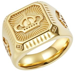 LIYINGFUING 2 st kronring i rostfritt stål pläterad med 18K guld mäns personlighet trendtillbehör, 12#, Metall