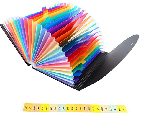 Asixxsix Dossier Extensible 24 Poches en Matériau PP étanche avec étiquettes d'index pour Documents, Reçus, Cartes de Visite, Coupons, Bons d'achat