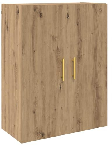QJBSAVVA Armadio da parete in rovere Artisan, 69,5 x 34 x 90 cm, armadio sospeso in legno con 2 ante a cerniera e maniglie in metallo, mensola moderna per soggiorno, studio, ufficio