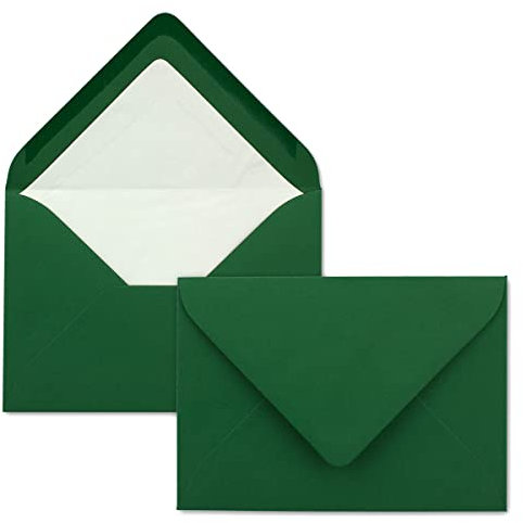 50 Briefumschläge in Dunkelgrün mit weißem Innenfutter - Kuverts in DIN B6 Format - 12,5 x 17,6 cm - Seidenfutter - Nassklebung