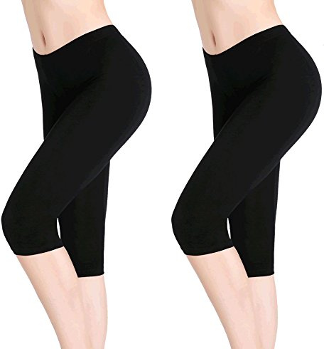 Verano Negros Pantalones Capri Elástica Transpirables Leggings Cortos Mujer