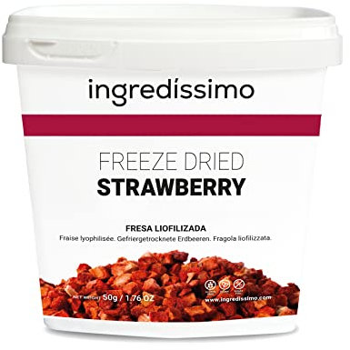 INGREDISSIMO Fresa Liofilizada 50g - Fruta Seca Troceada (5-10mm), Textura Melosa o Crujiente, Ideal para Decoraciones y Platos, Snack Saludable, Vegana, Sin Gluten, Sin Azúcar Añadido