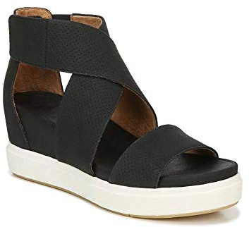 Dr. Scholl's Shoes Women's Sheena Wedge Sandal, Black Smooth Perforated, 11 US