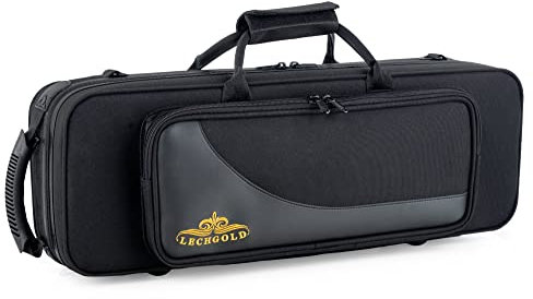 Lechgold Leichtkoffer für gerades Sopran-Saxophon - Lightcase für gerade Sopran-Saxophone mit aufgesetzem S-Bogen - Außentasche - Rucksackgarnitur - Separate Fächer für Zubehör - Schwarz