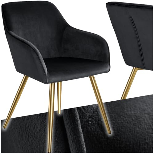 tectake® Sedia da Pranzo Imbottita, Effetto Velluto, Sedia Ergonomica, con Struttura in Acciaio, Sedia per Cucina, Arredamento Casa, Ufficio e Conferenza - Nero/Oro