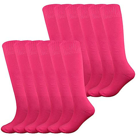 Fitliva Bulk Cheerleader Socks Team Sport Socks Knee Length High School University College Womens Mens Uniform (12Pack-Neon Pink)