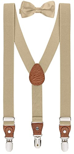 BomGuard Set bretelle e papillon per bambini – Beige