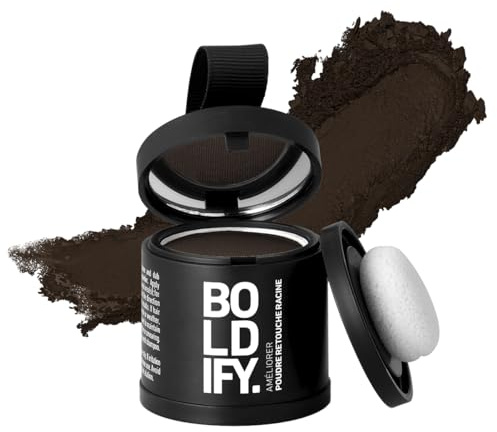 BOLDIFY Retocador de raíces en polvo – Cubre Canas Mujer y Hombre 24 Horas – Maquillaje Capilar Resistente al agua, No Mancha 10g (Castaño oscuro)