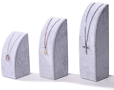 Justsoso 3Pcs/Set Necklace Display Stand For Selling Velvet Jewelry Holder Organizer Pandent Rack for Show (Gray Velvet)