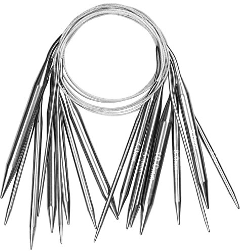 Aeelike 9 Pcs Edelstahl Rundstricknadeln Set, 2,5-10,0 mm Ergonomische Stricknadeln Rundstricknadel für Arthritische Hände, 80 cm Langlebige Metall Rundstricknadel Set für Pullover, Decken und Schals