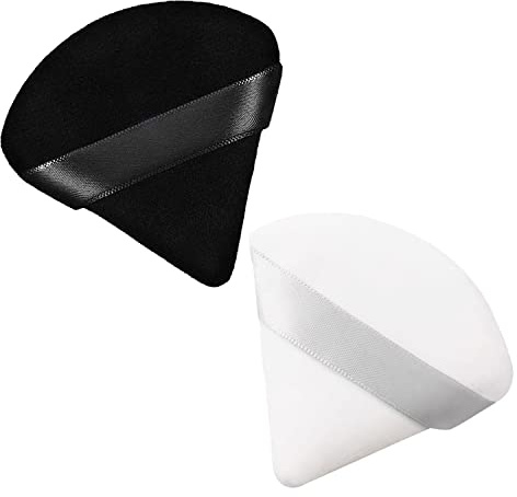 2 pièces houppette triangle houppette houppette de maquillage douce houppette réutilisable houppette triangulaire en velours sec humide pour poudre libre fond de teint quotidien crème (noir et blanc)