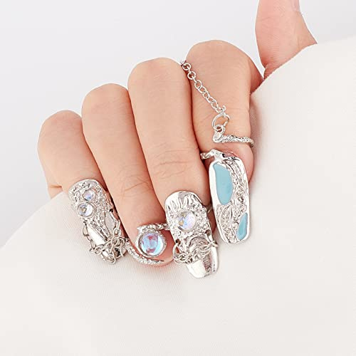 NICENEEDED 4 Uds. Anillos para Uñas con Punta de Dedo para Mujer, Accesorios de Abalorios para Decoración de Uñas con Apertura Ajustable, Diamante de Imitación Cubierta de Dedo Decoración Armadura An