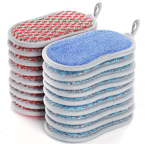 Dicunoy 20 Stück Spülschwamm, Mehrzweck Küchenschwamm Topfreiniger, Zweiseitig Spülschwamm, Kratzfest Mikrofaser-Schwammpads mit Schlaufe, Wiederverwendbar Reinigungstücher für Küche, Geschirr, Spüle