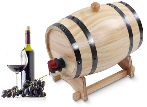 Tissting Botte per Vino, 3L Legno Botti di Birra con Rubinetto e Supporto, Dispenser Pino Barile di Vino Autoprodotto Botti di Invecchiamento Botte per Whisky Vino, Distributore di Vino