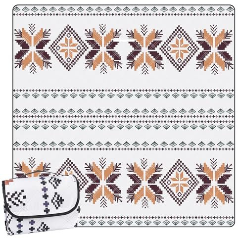 DEWUR Picknickdecke wasserdicht waschbar, Stranddecke Sandfrei XXL Campingdecke Strandmatte Teppich isoliert mit wasserdichter Unterseite (Boho-D, 200x200cm)