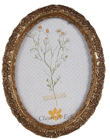 Clayre & Eef Bilderrahmen 13x18 cm Goldfarbig Kunststoff Glas Oval Fotorahmen