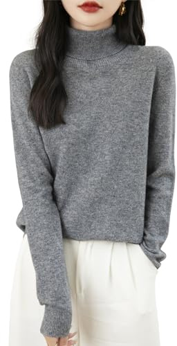 Chanyarn Maglione da Donna 100% Lana Merino Collo Alto 2025 Casual a Maniche Lunghe Senza Cuciture Maglia Maglione (Grey,M)